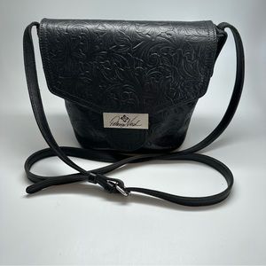 Patricia Nash Black Embossed Leather Crossbody Bag